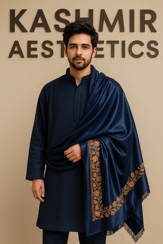 Kashmiri premium blue silk Shah shawl