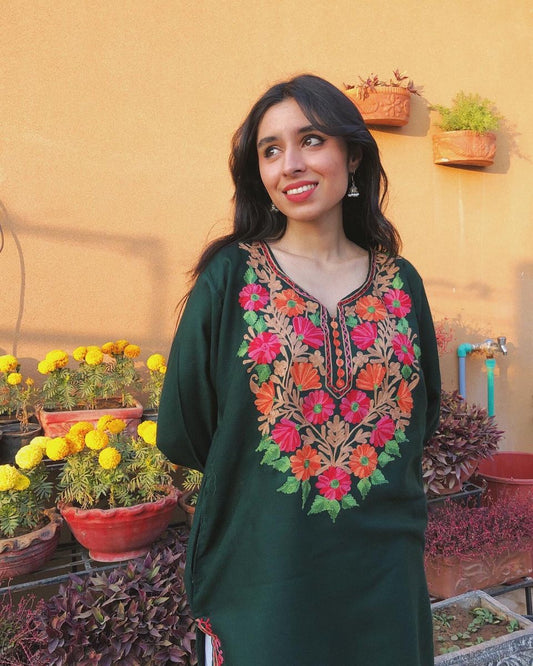 Kashmiri Green Pheran with Beautiful Embroidery"