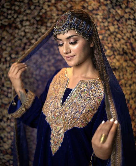 Pheran Blue Teli work - Traditional Kashmiri Dress