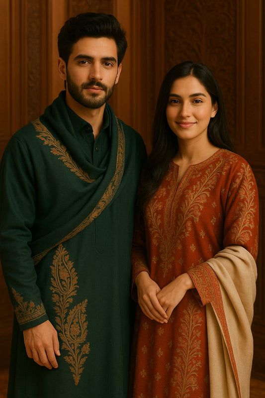 premium kashmiri shawls green for couple| wedding shawls